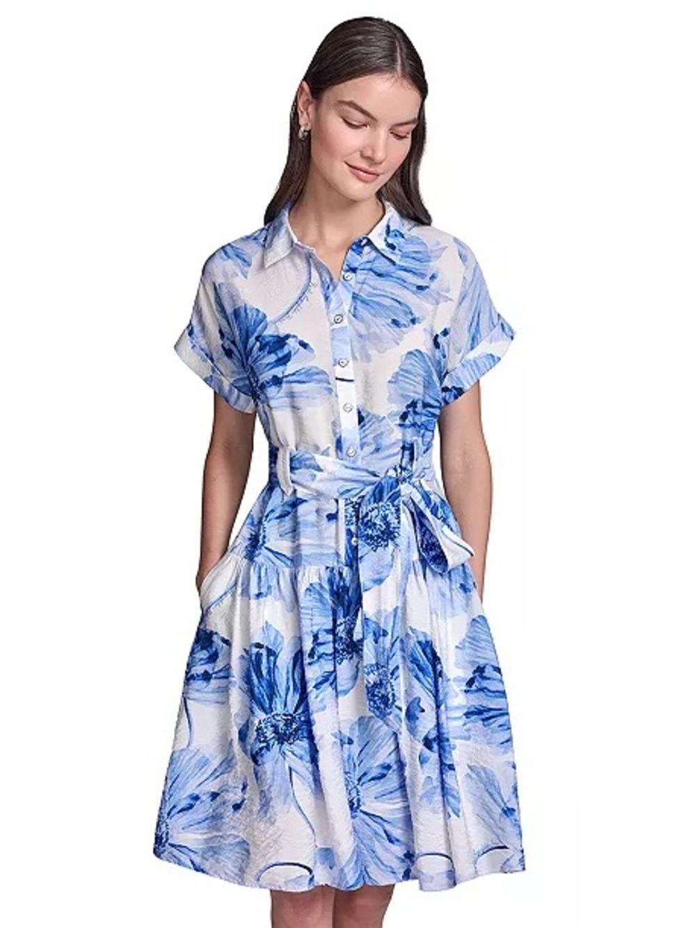 KARL LAGERFELD PARIS Crinkle Woven Printed Shirtdress